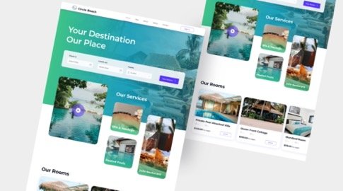 The homepage of a resort website featuring a user interface design. The page showcases picturesque images of the resort's amenities, such as pools, beaches, and accommodations. A prominent booking section is displayed, allowing visitors to easily select their desired check-in and check-out dates, choose the type of room or accommodation, and proceed with the booking process. Clear call-to-action buttons prompt users to explore available rooms, view special offers, or learn more about the resort's amenities and services. The interface design is clean, visually appealing, and prioritizes user-friendly navigation for seamless booking experiences.
